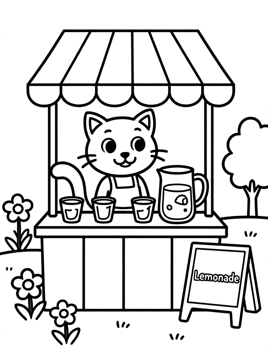 A cat operating a lemonade stand