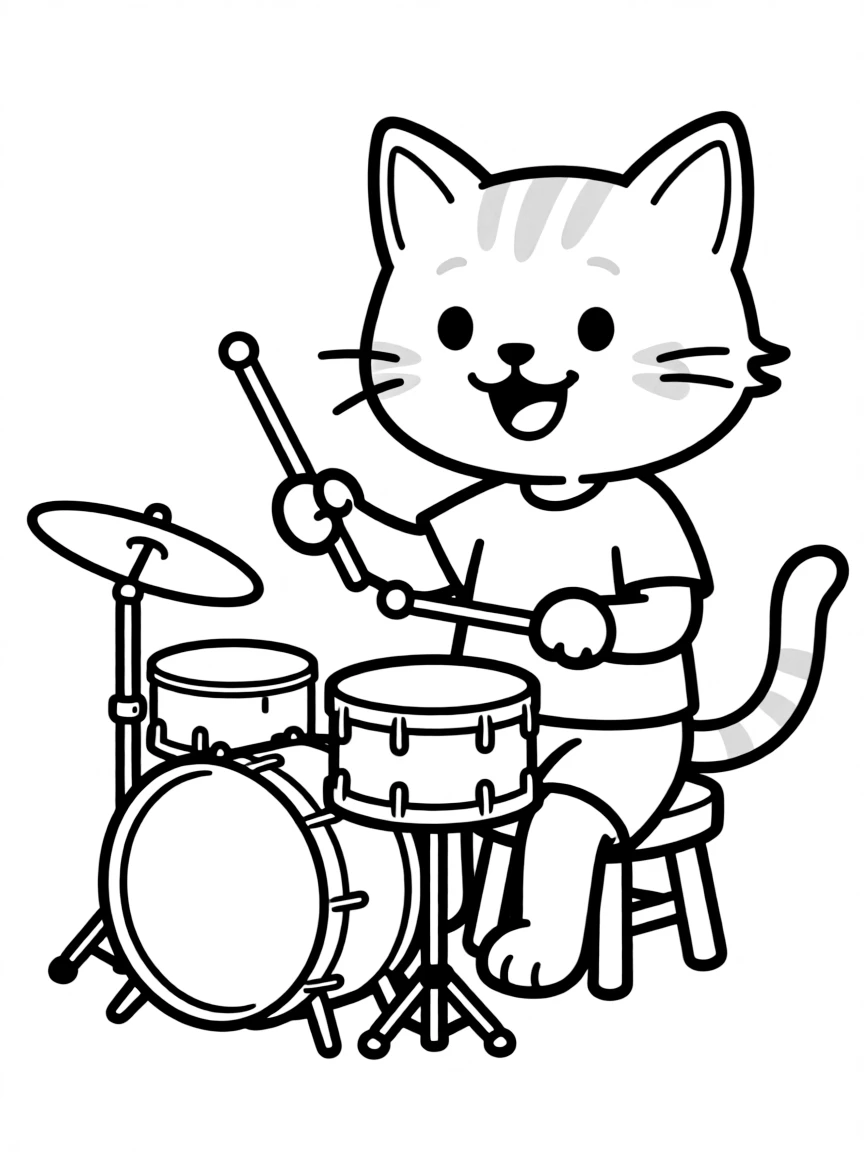 A cat playing a tiny drum set