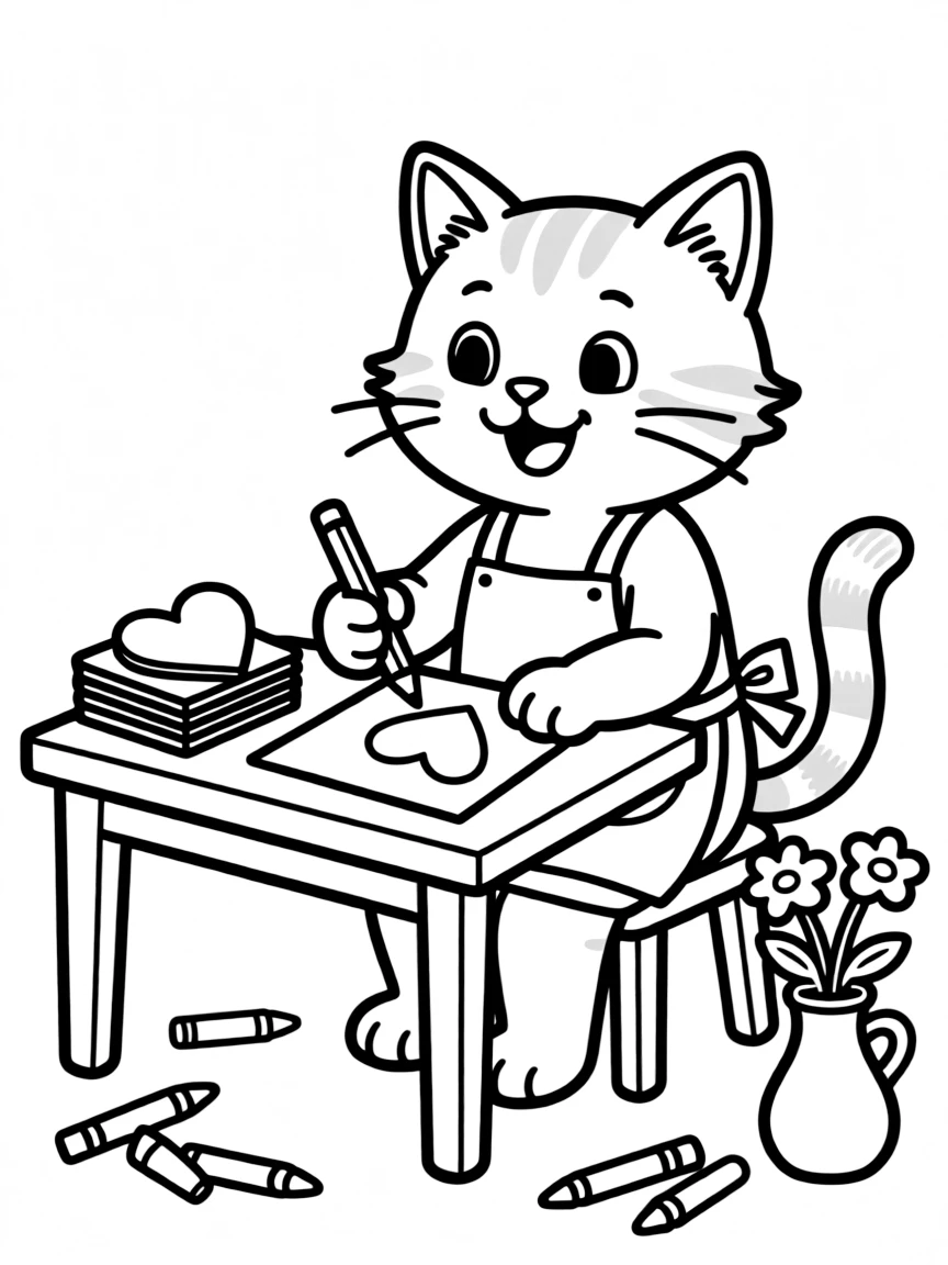 A cat making valentines