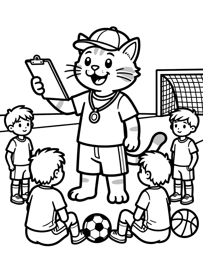 A cat coaching a sports team