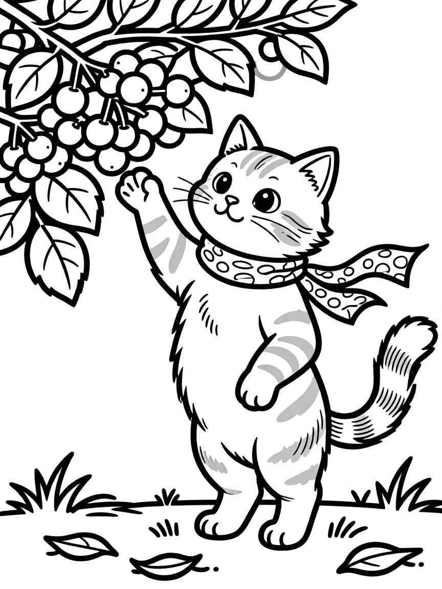 A cat picking berries
