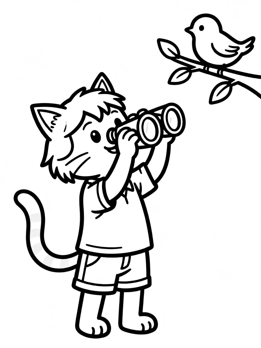 A cat birdwatching with binoculars