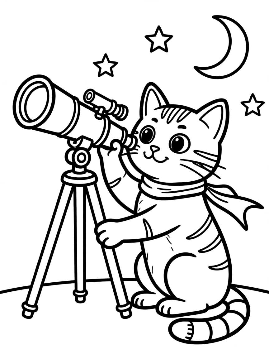 A cat stargazing with a telescope