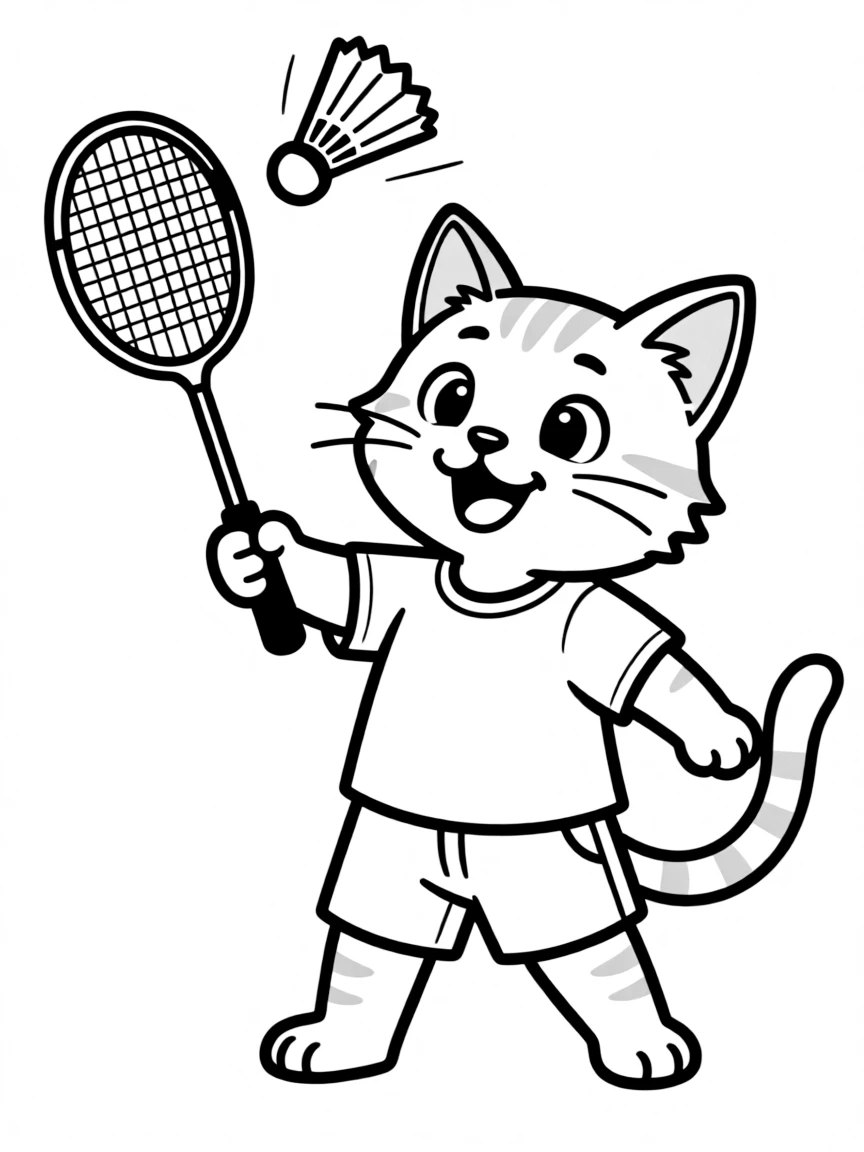 A cat playing badminton