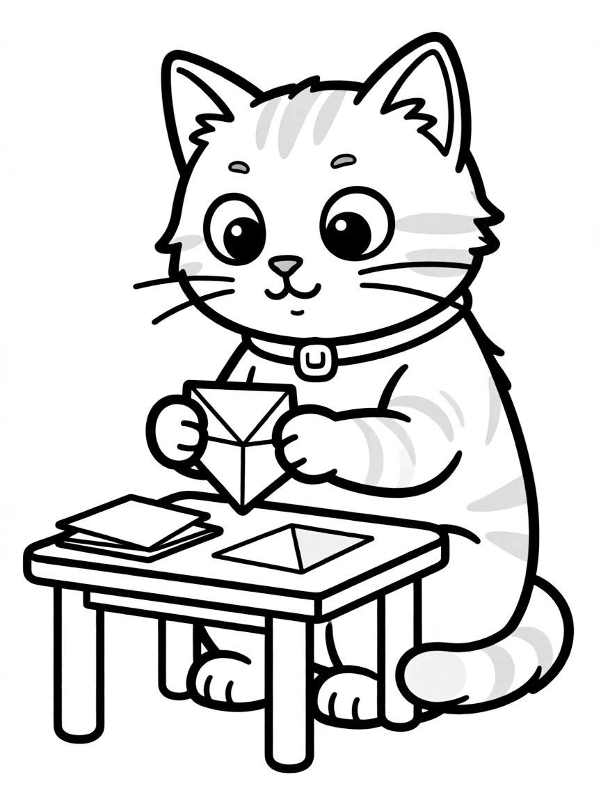 A cat making origami