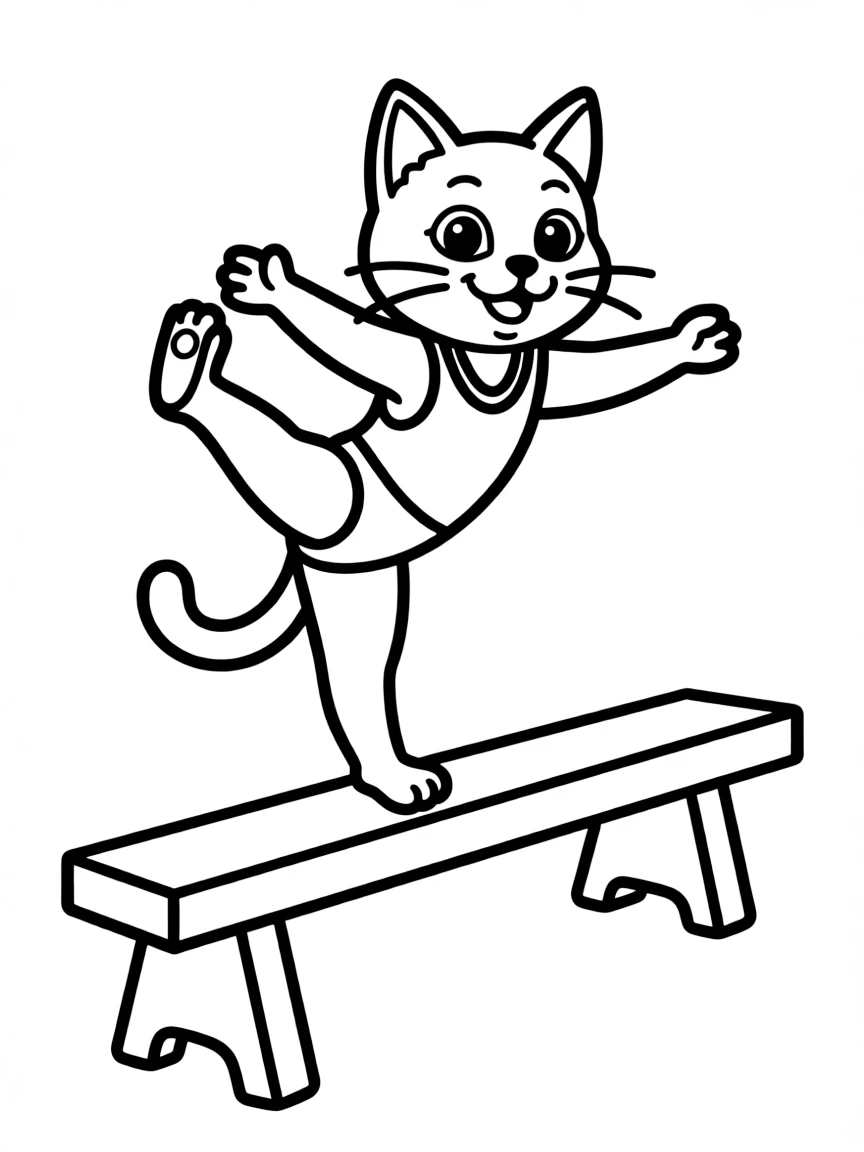 A cat doing gymnastics on a balance beam