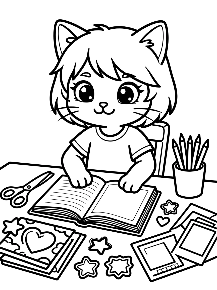 A cat creating a scrapbook
