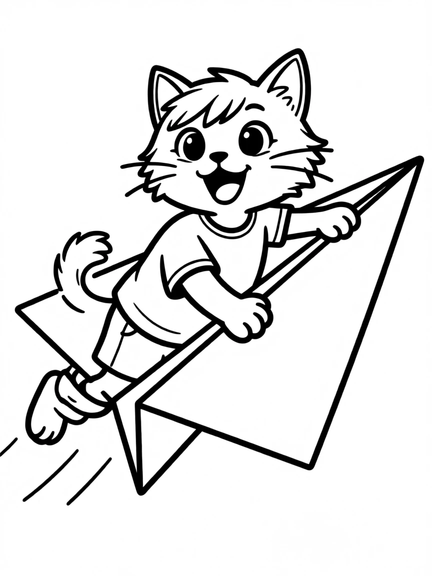 A cat flying a paper airplane