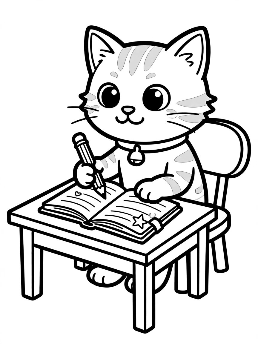 A cat writing in a diary