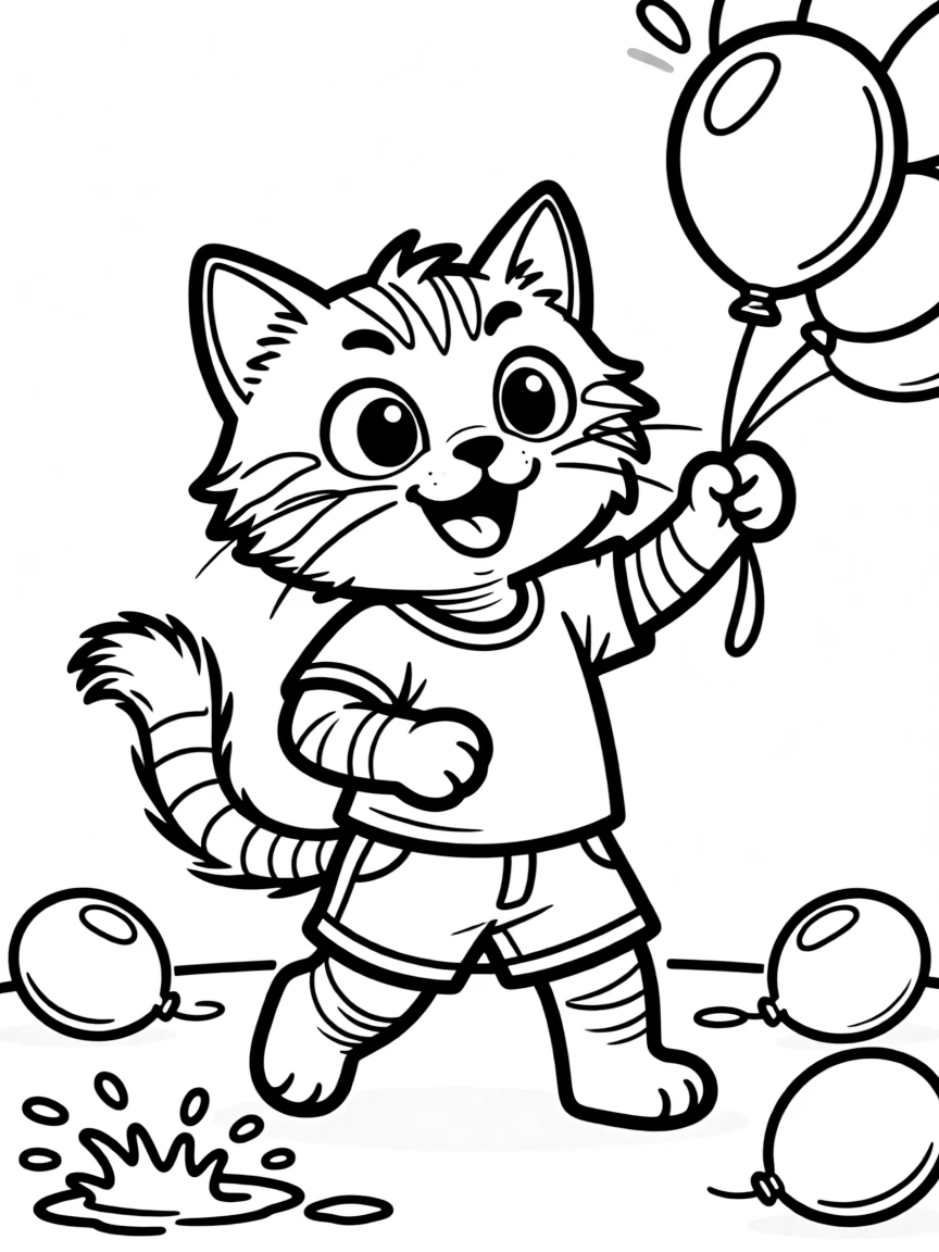 A cat having a water balloon fight