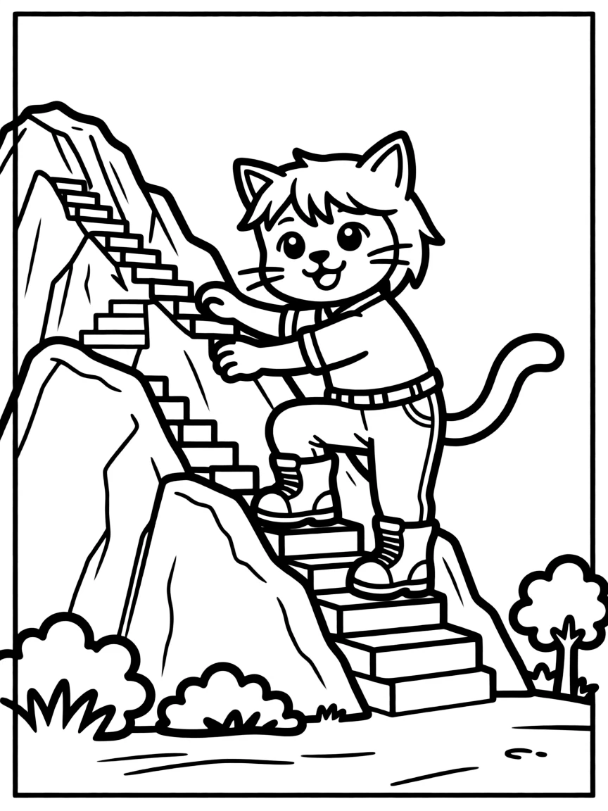 A cat climbing a mountain