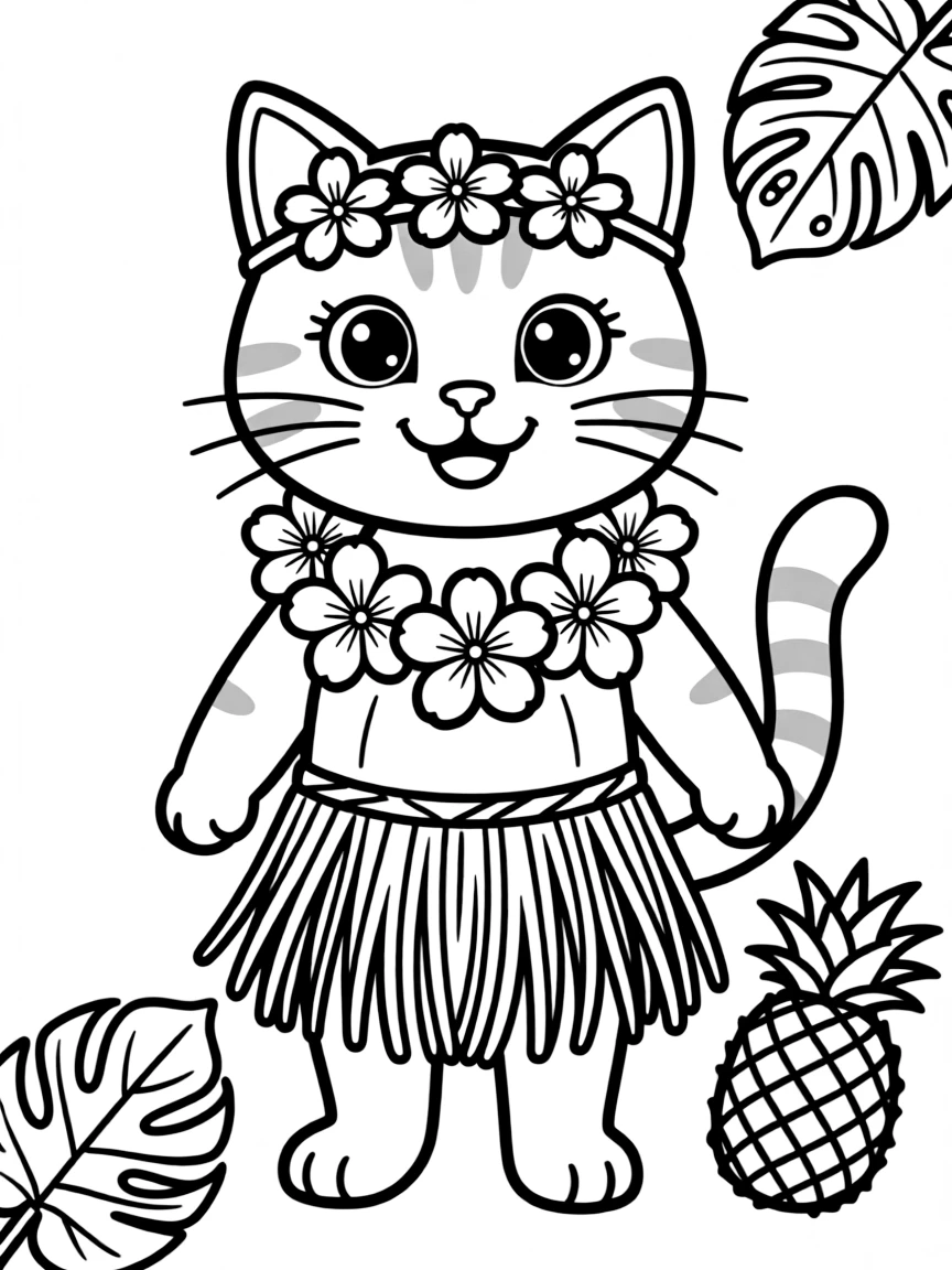 A cat dressed for a Hawaiian luau