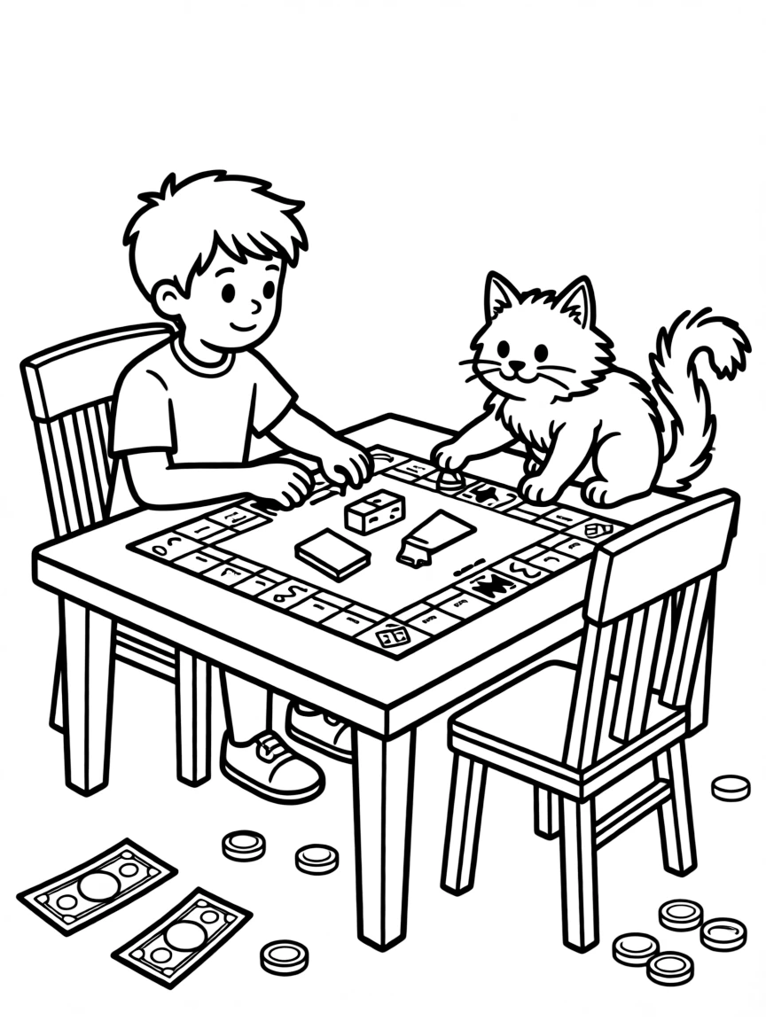 A cat playing a game of Monopoly