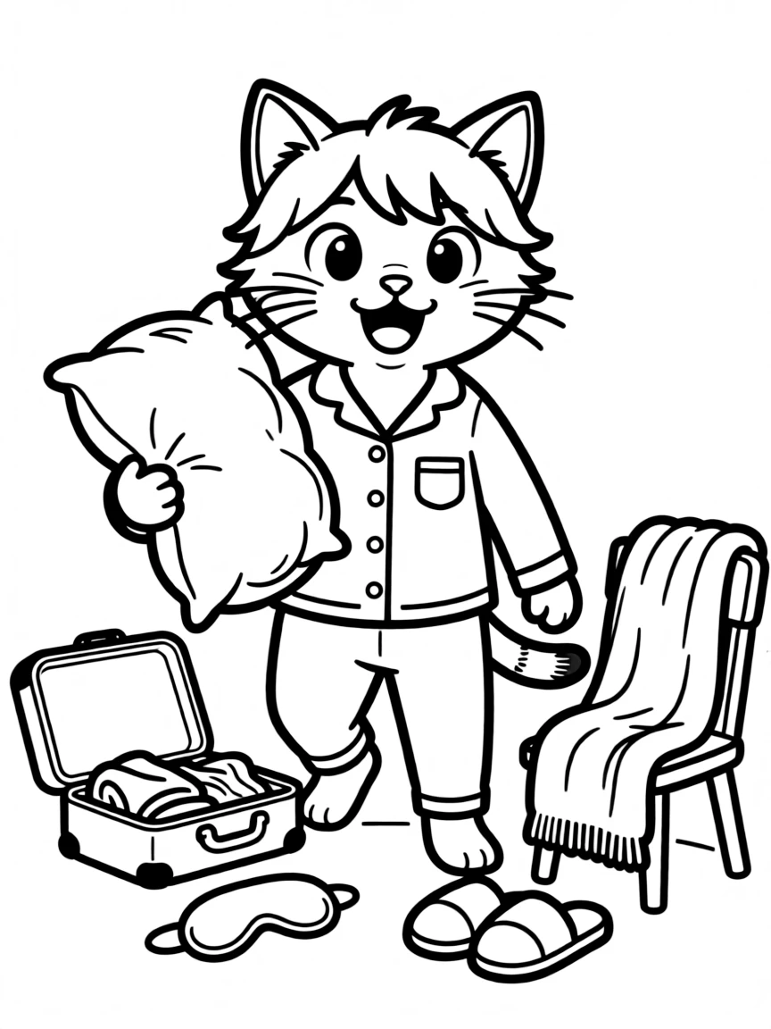 A cat preparing for a slumber party