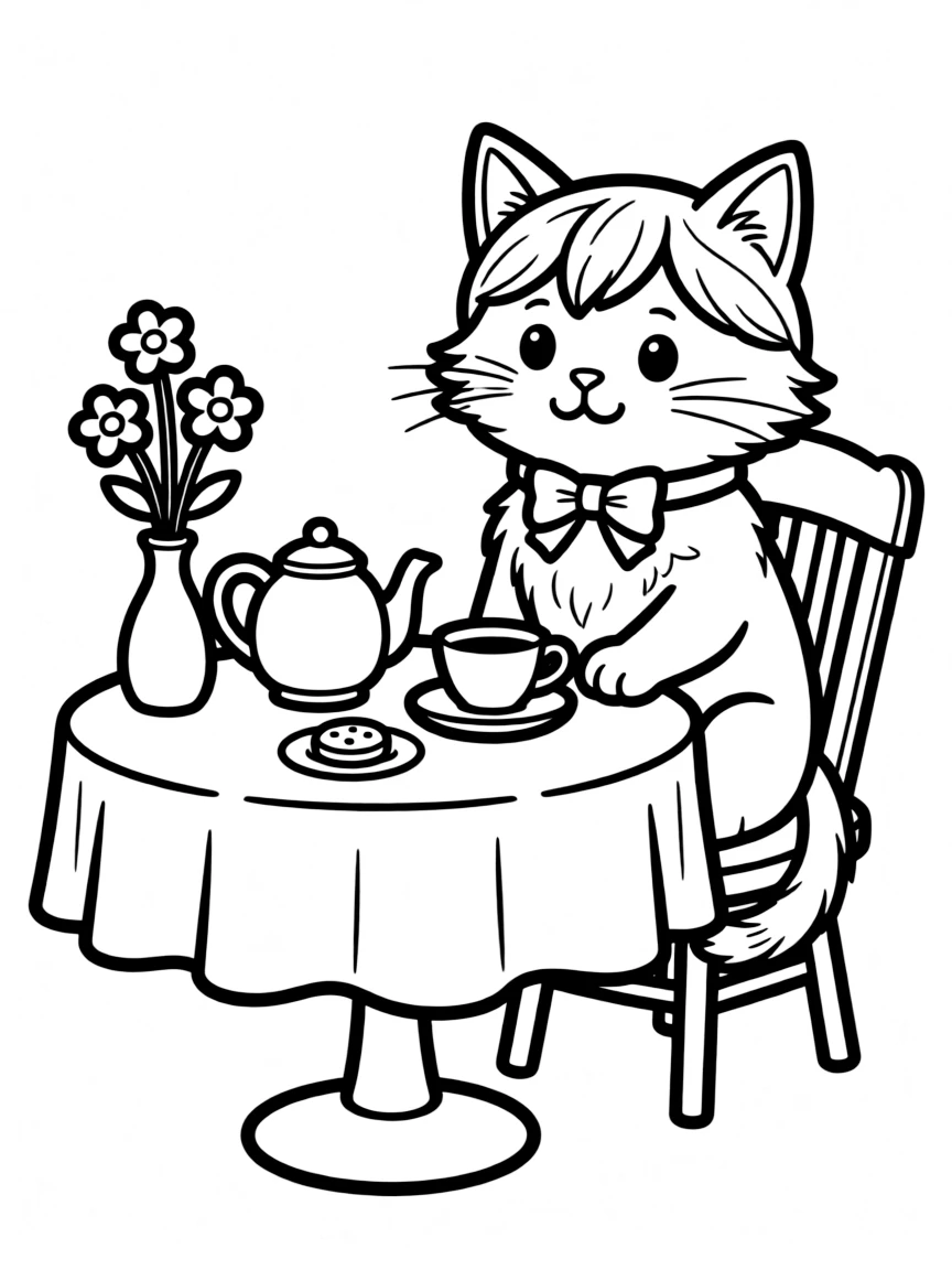 A cat having afternoon tea
