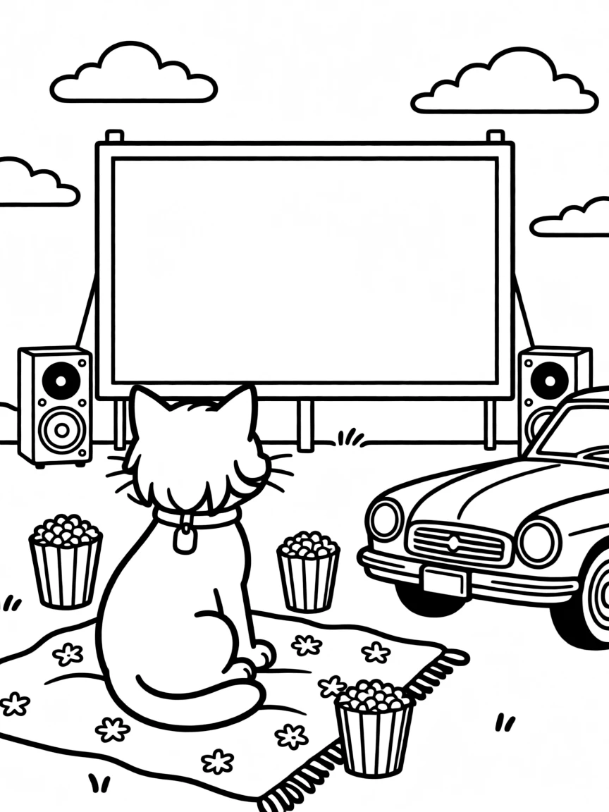 A cat at a drive-in movie theater