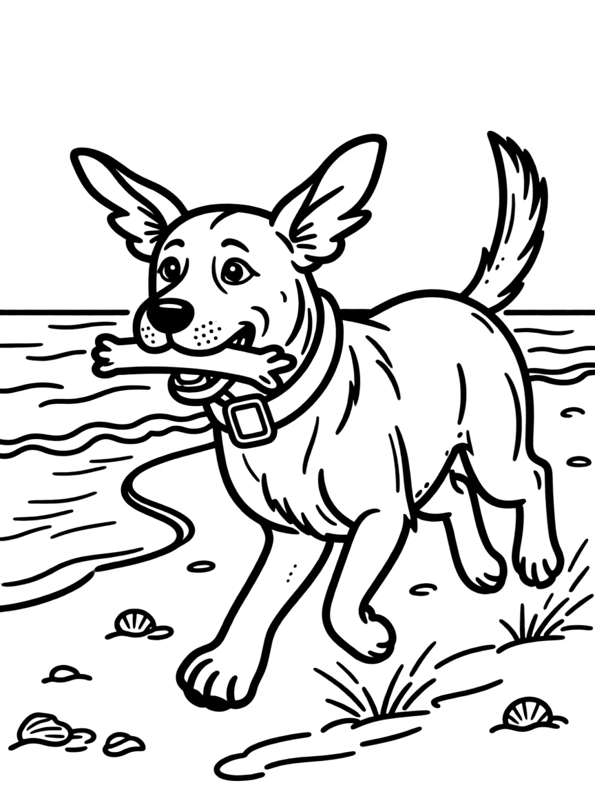 A Labrador playing fetch at the beach