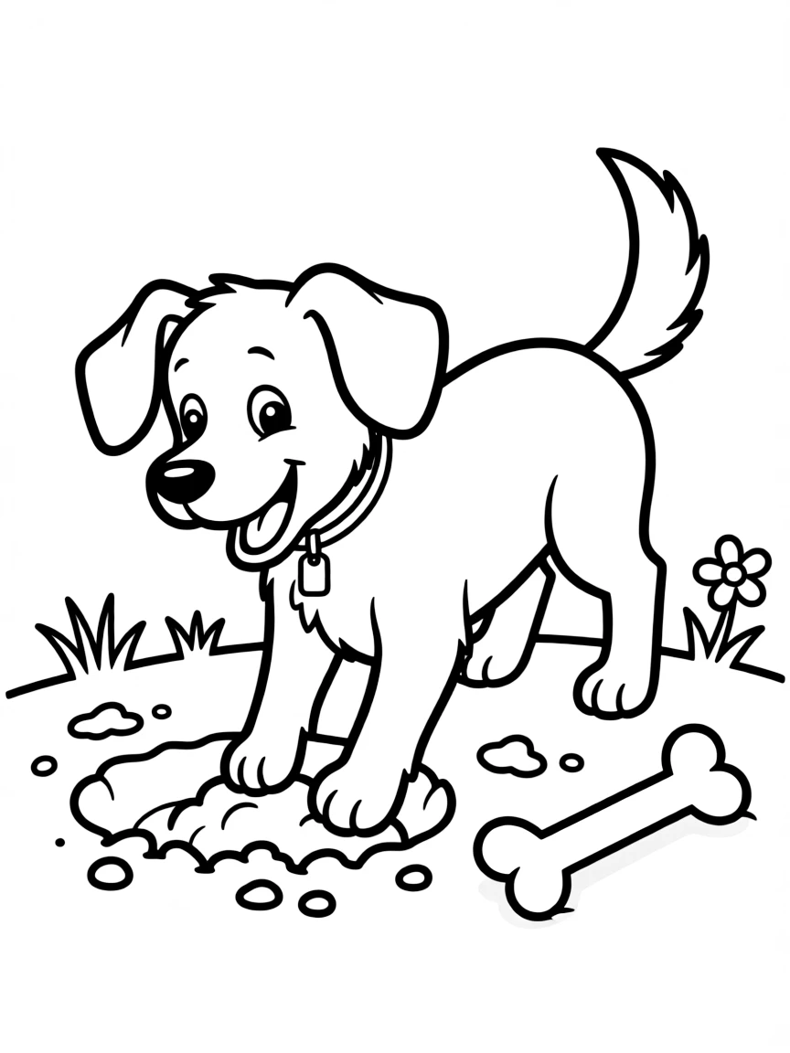 A dog digging a hole to bury a bone