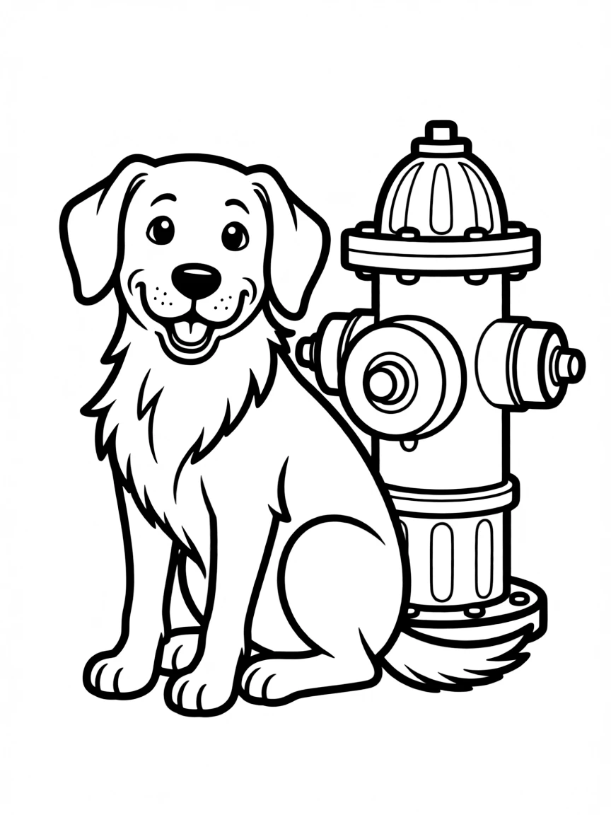 A dog sitting beside a fire hydrant