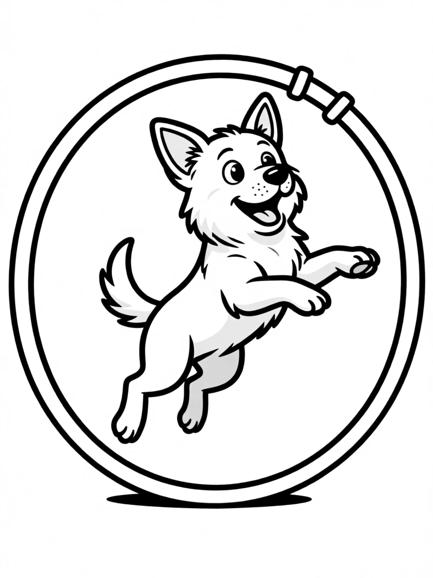 A dog jumping through a hoop