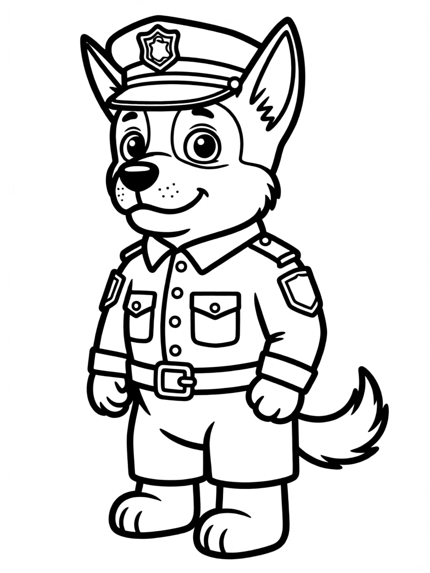 A dog standing at attention in a police uniform