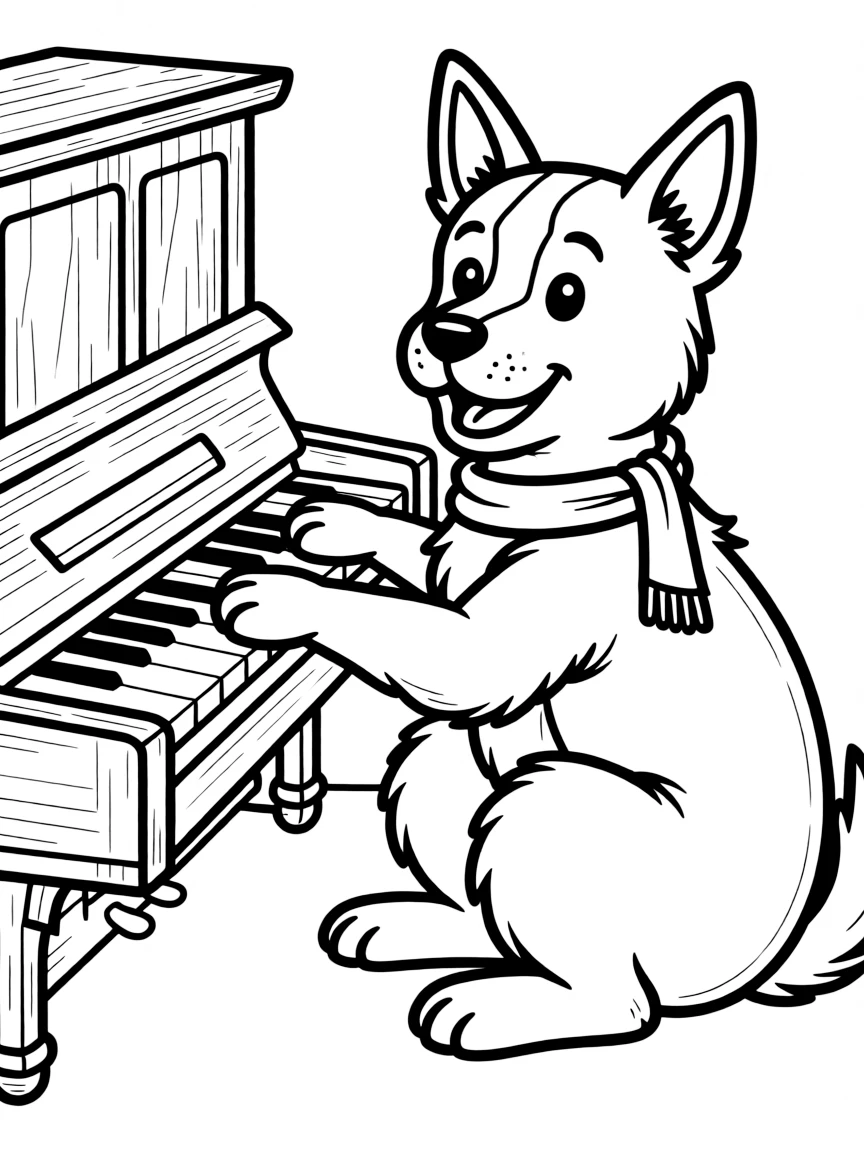 A dog playing piano with its paws
