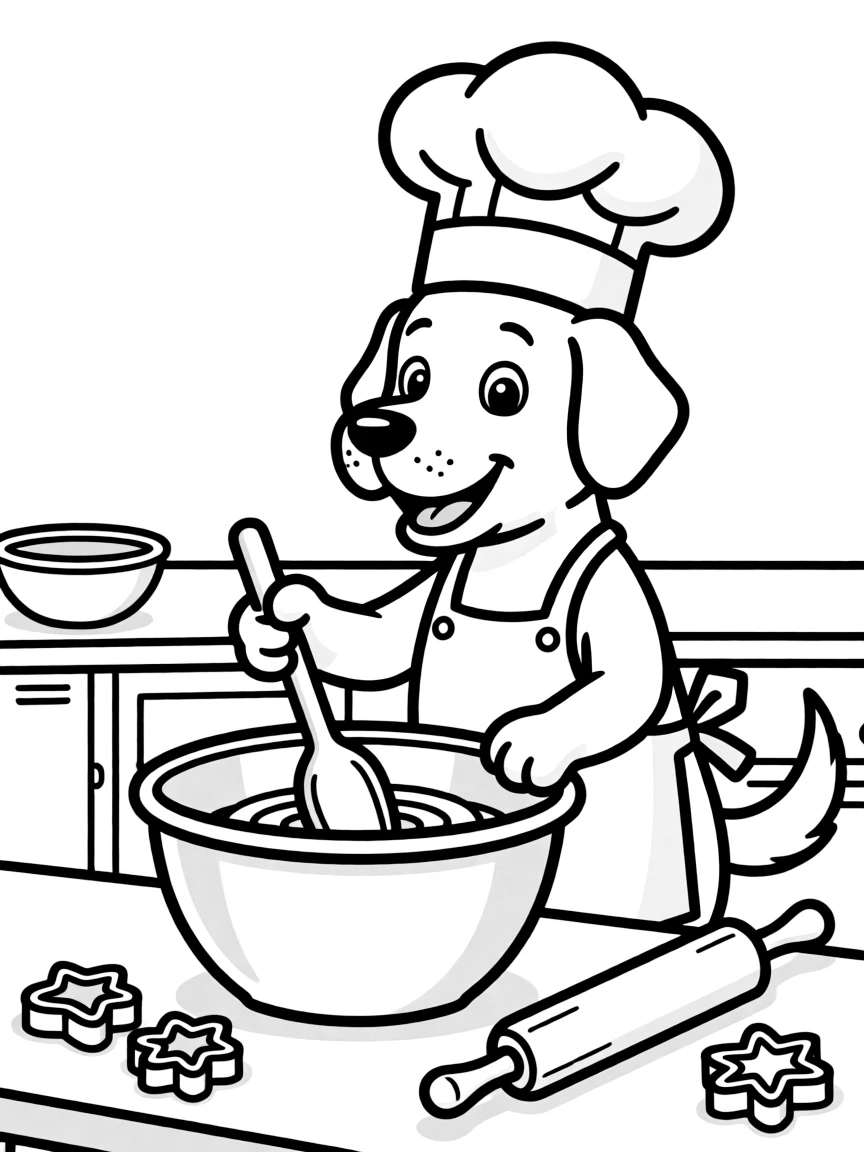 A dog in a chef's hat cooking