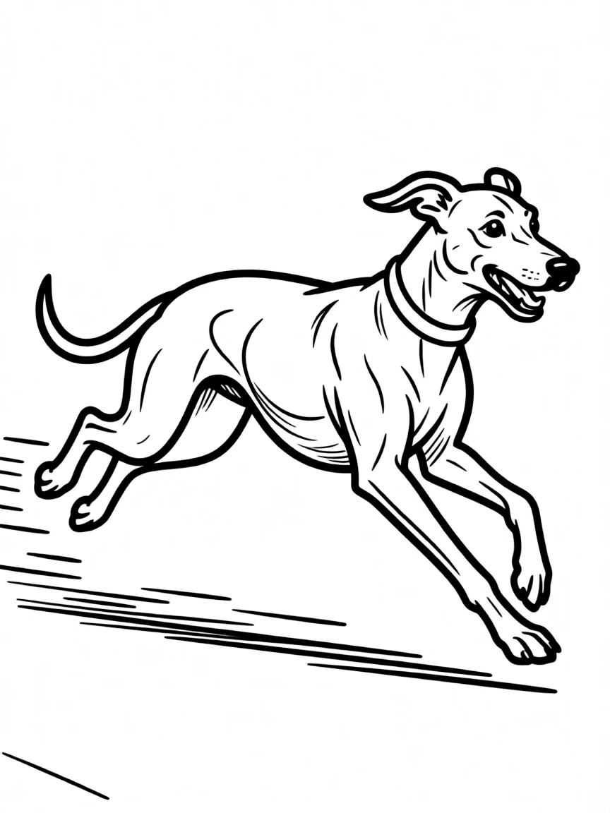 A Greyhound running at full speed