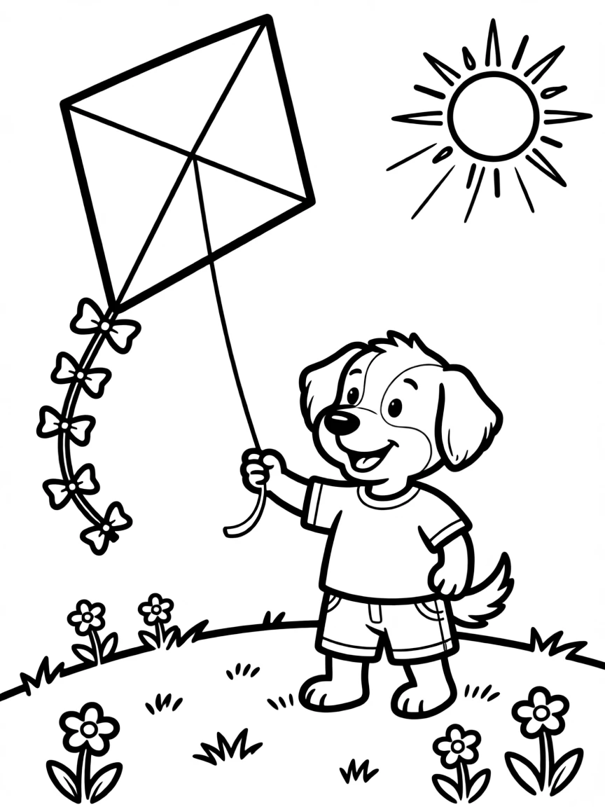 A dog flying a kite