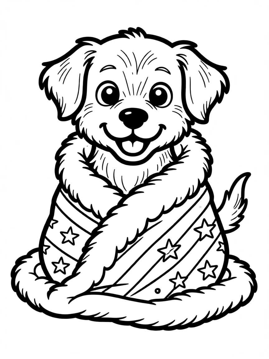 A dog wrapped up in a blanket