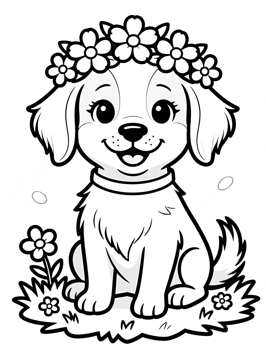 A dog with a flower crown