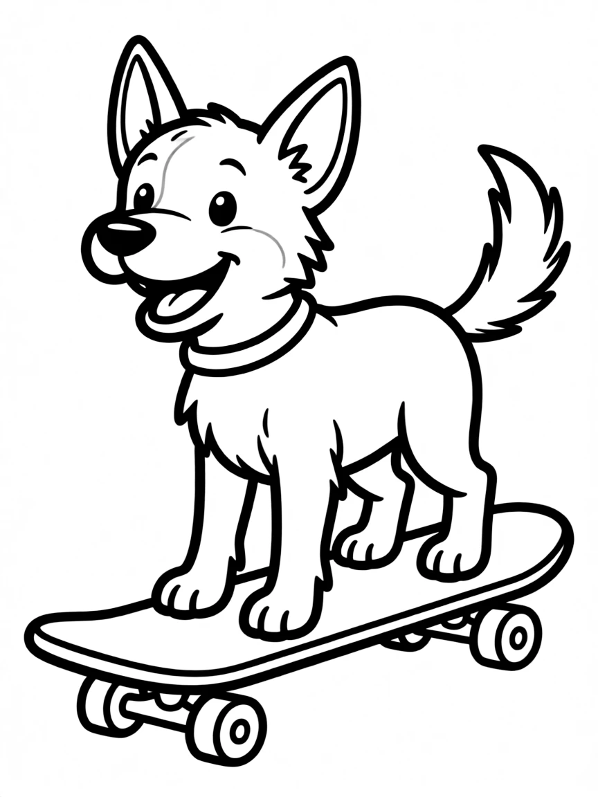 A dog riding a skateboard
