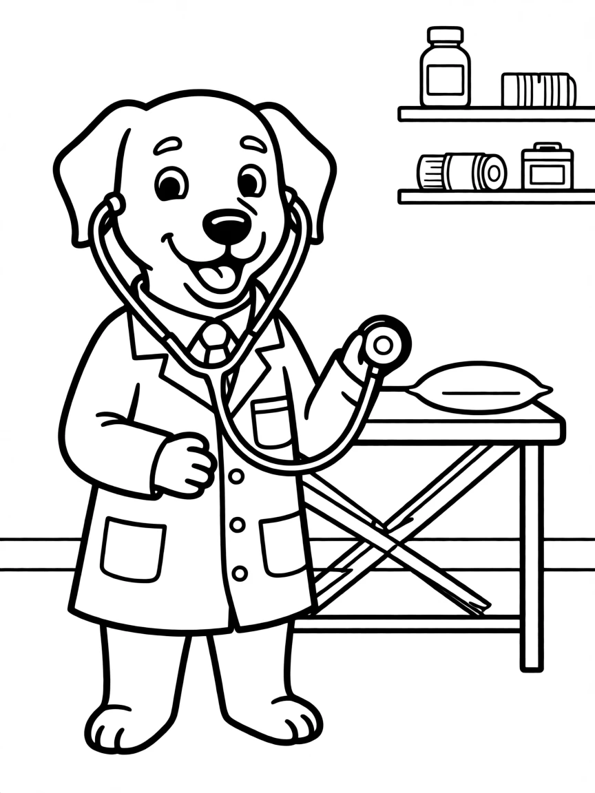 A dog with a stethoscope as a vet