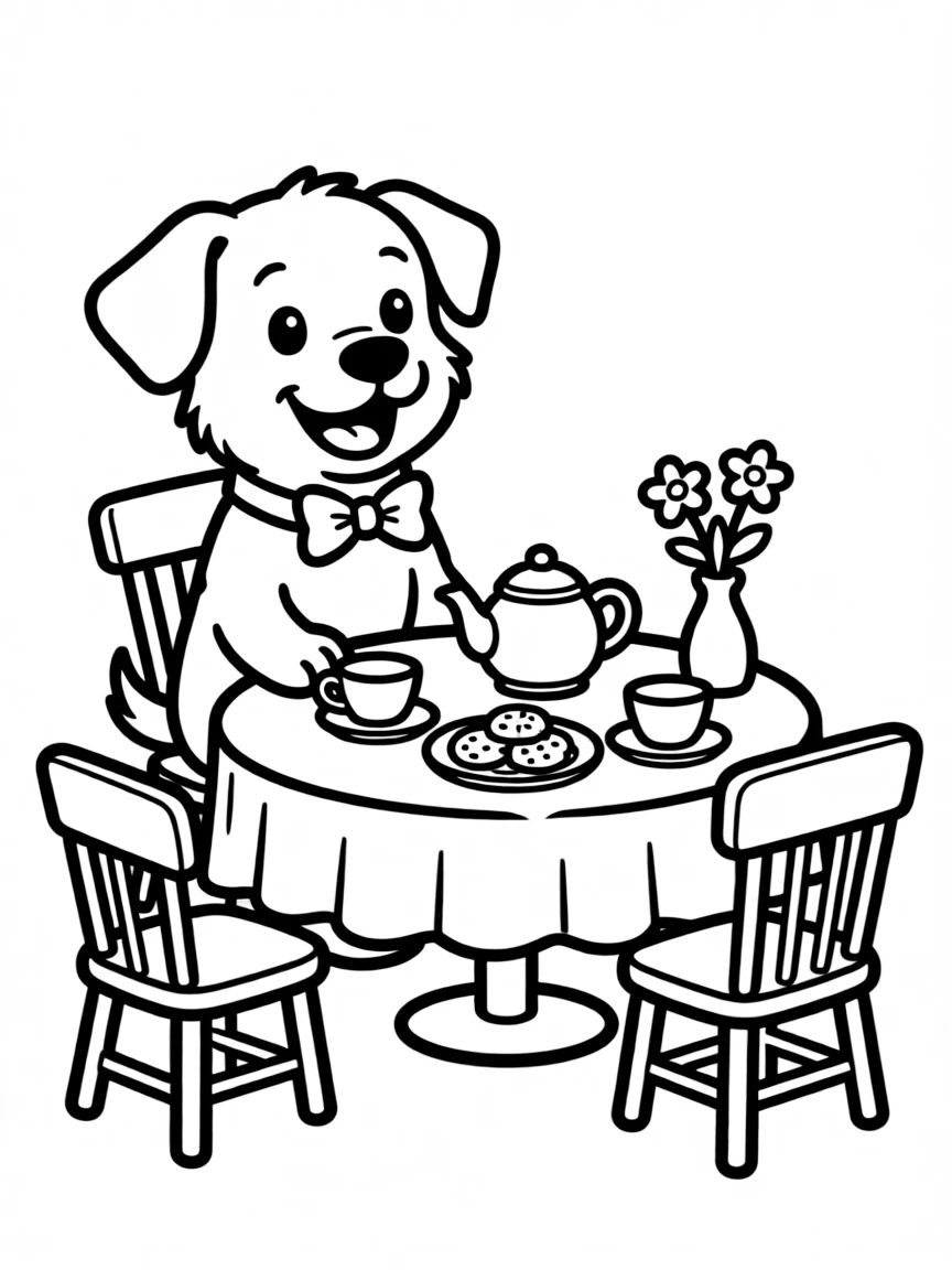 A dog having a tea party
