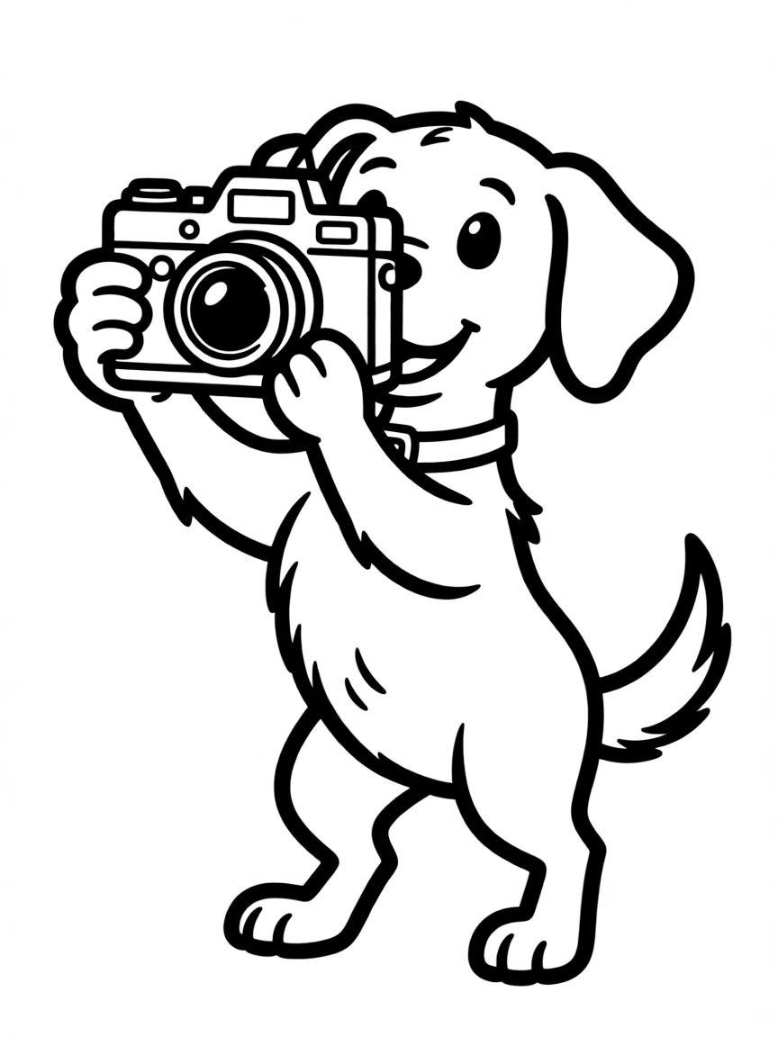 A dog taking photos with a camera