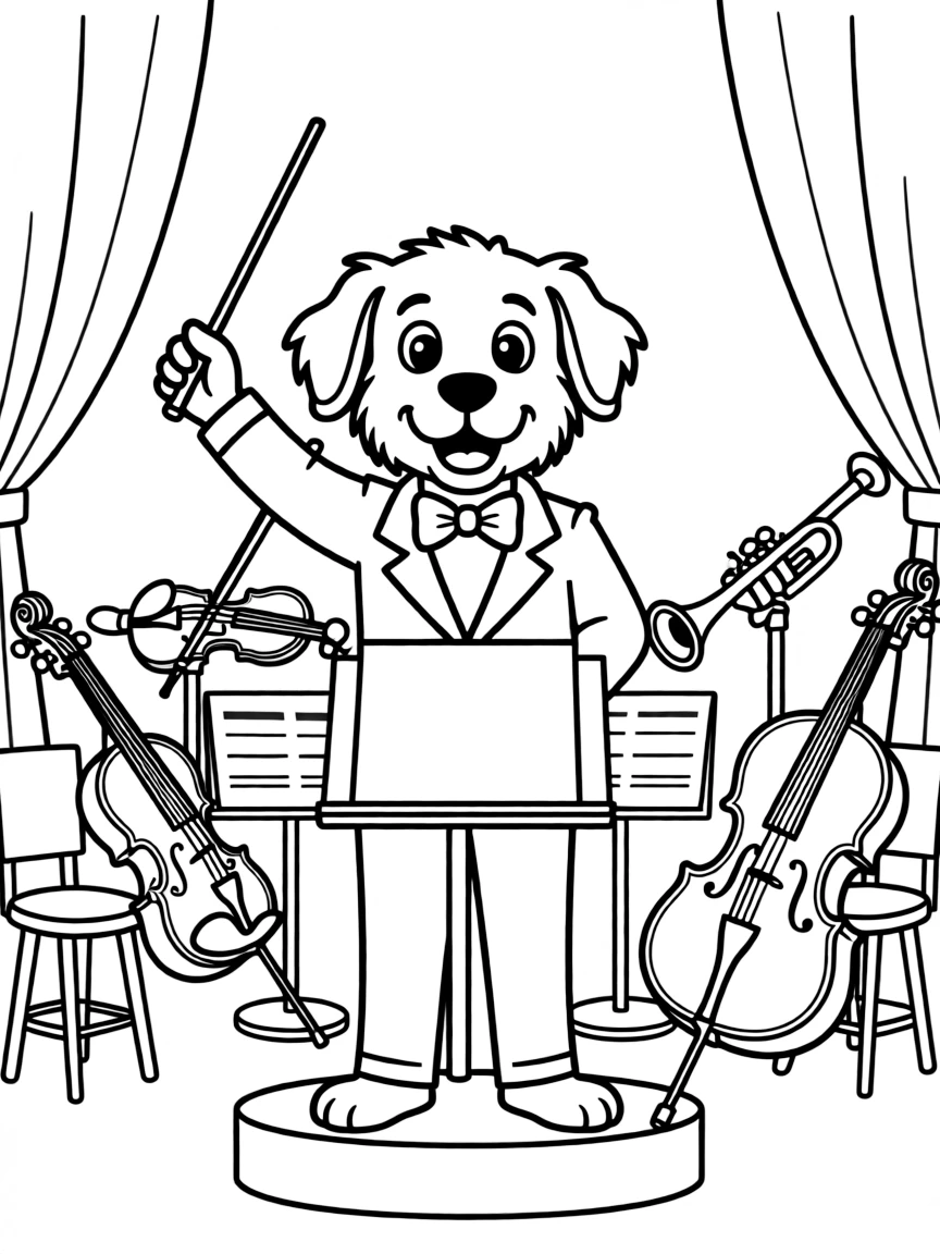 A dog conducting an orchestra