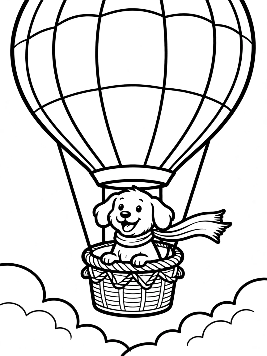 A dog in a hot air balloon
