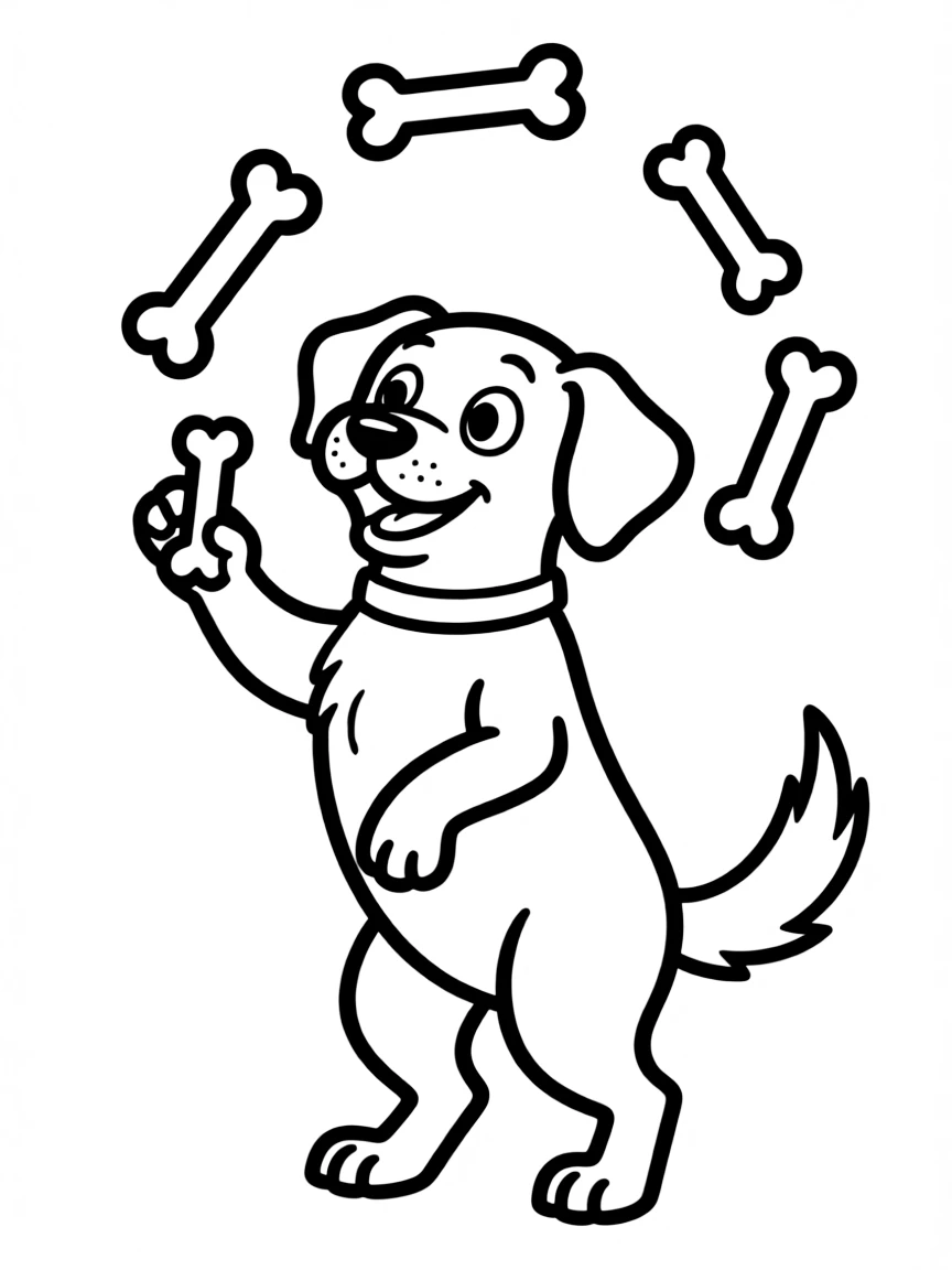 A dog juggling bones