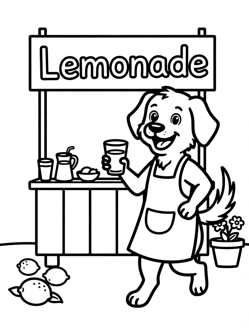 A dog running a lemonade stand