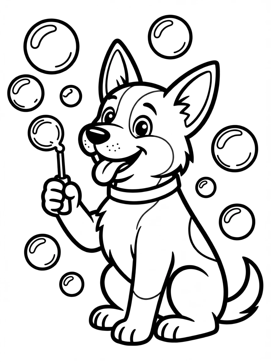 A dog blowing bubbles