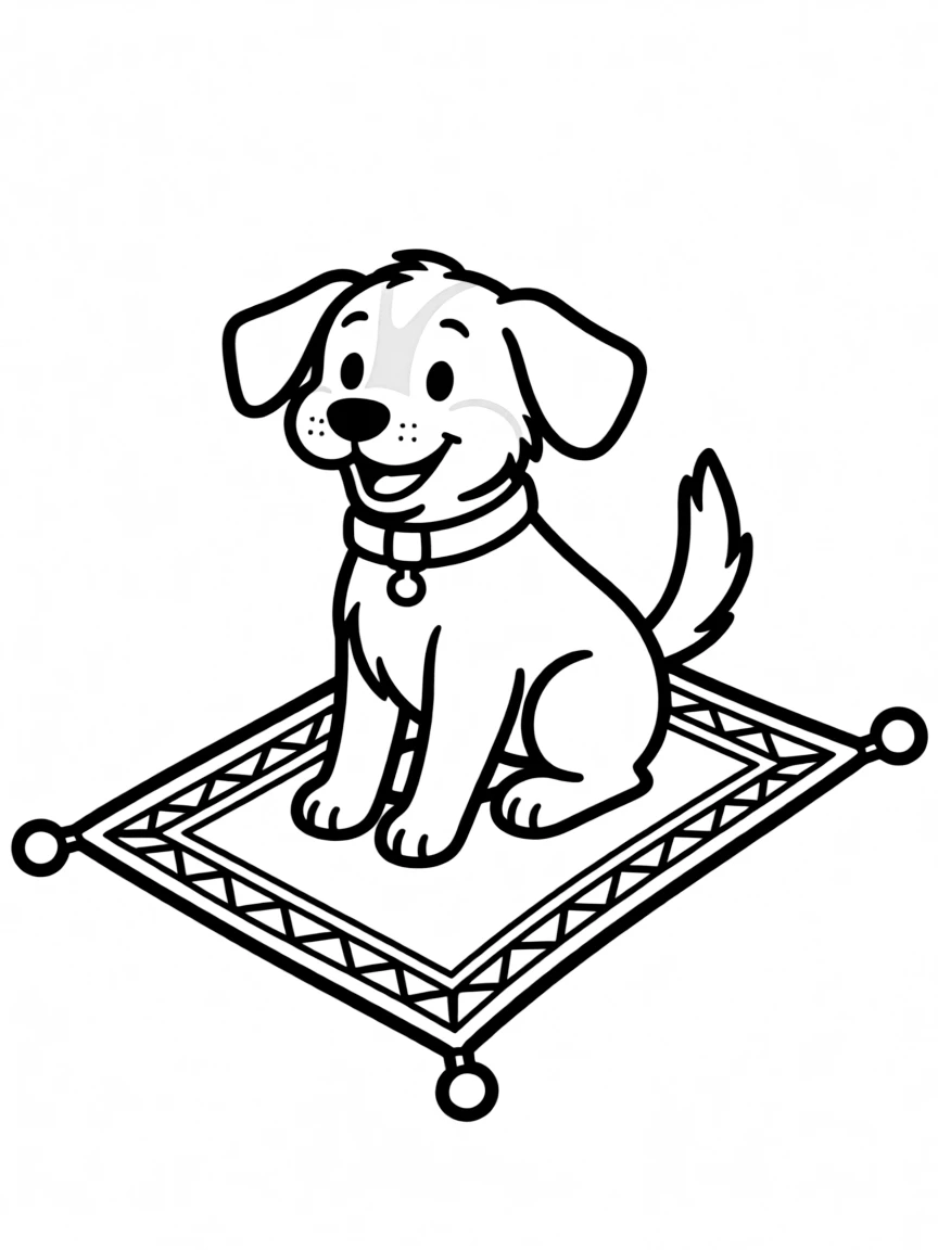 A dog flying on a magic carpet