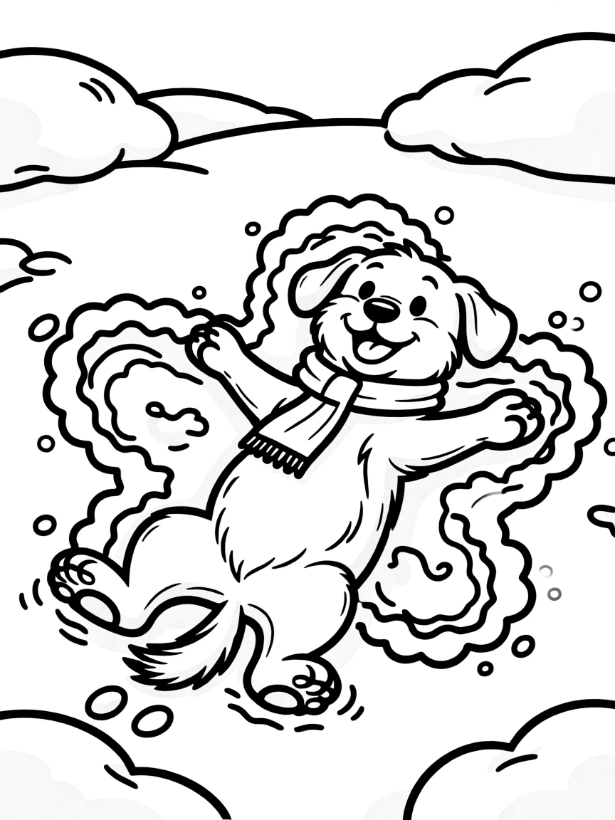 A dog making a snow angel