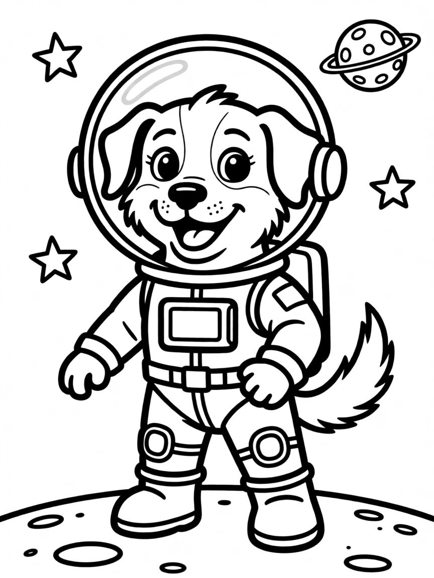 A dog wearing a space suit