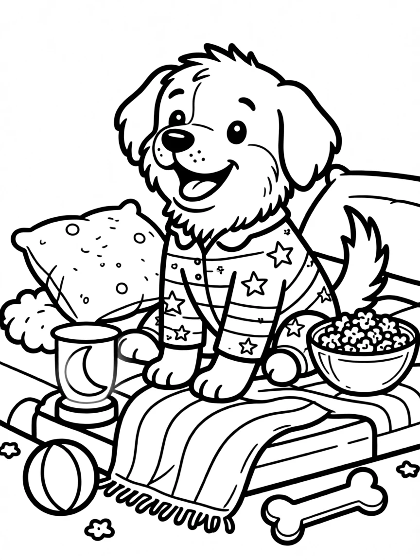 A dog having a sleepover party