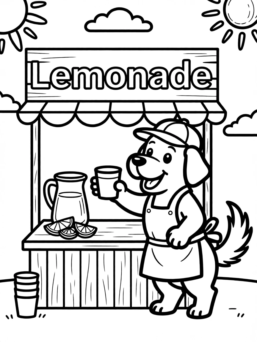 A dog operating a lemonade stand