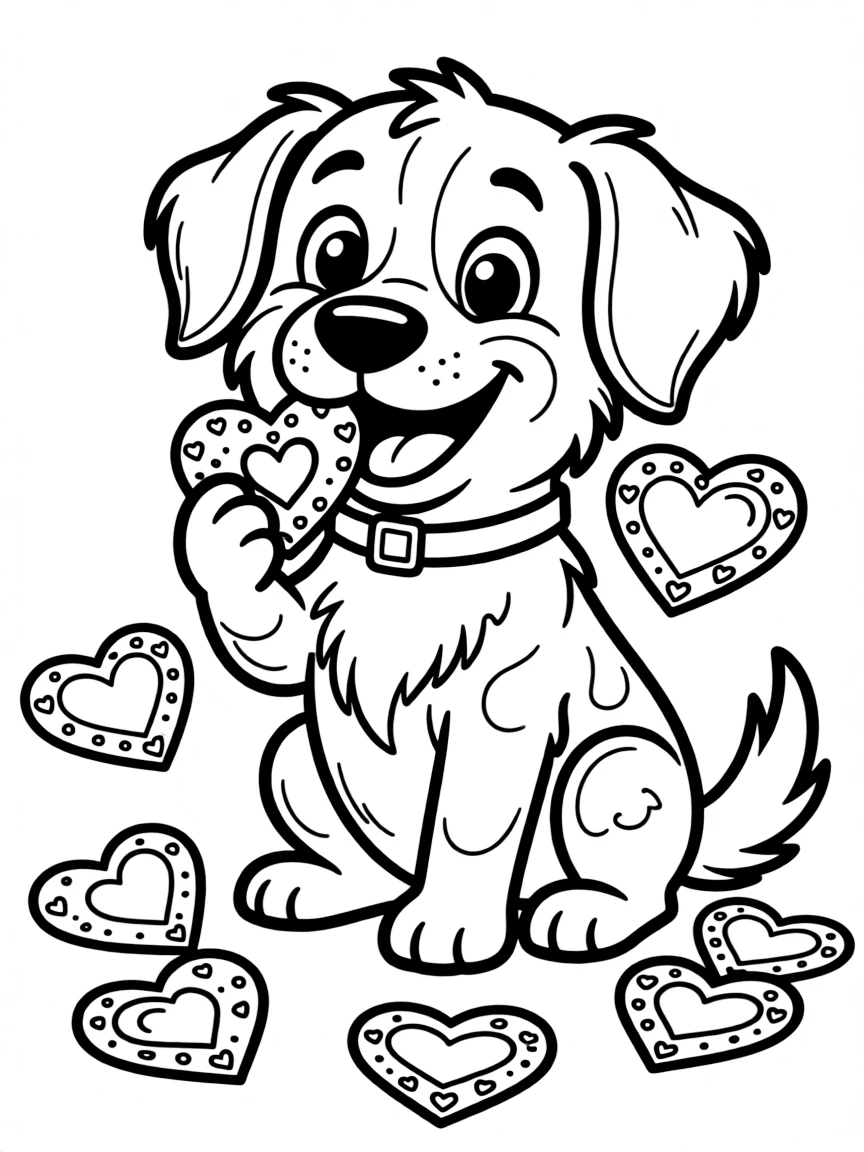 A dog making valentines