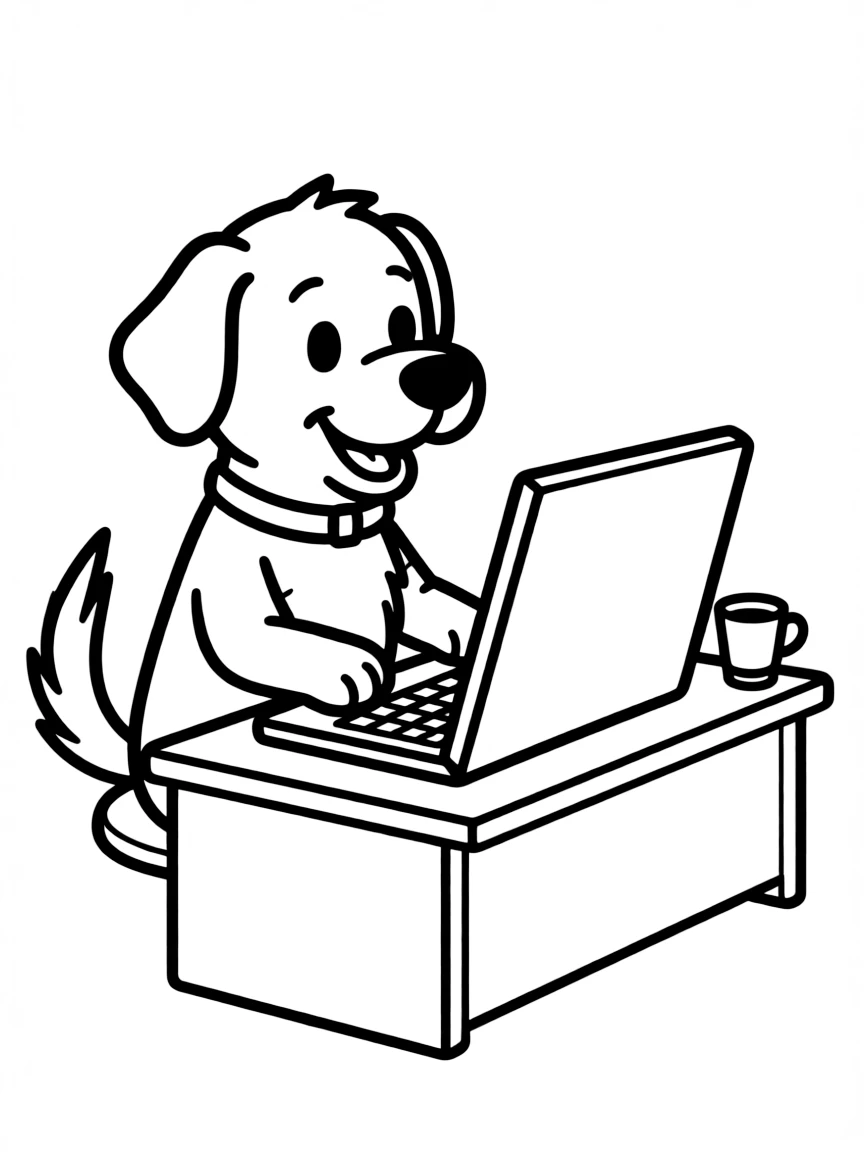 A dog using a laptop computer