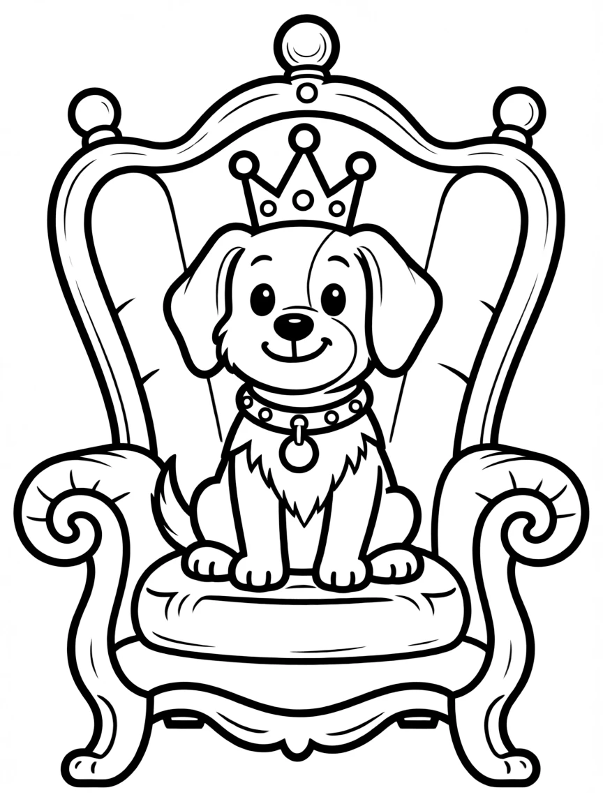 A dog sitting on a royal throne