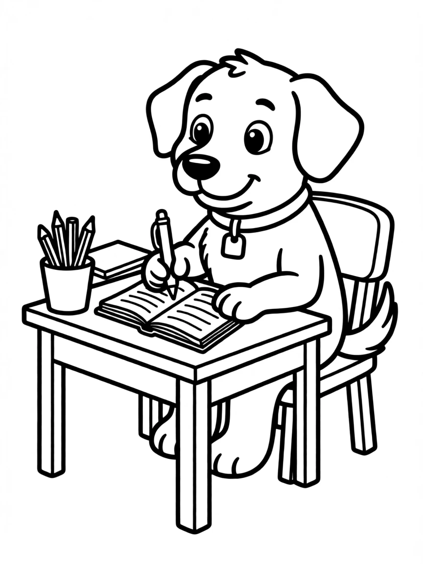 A dog writing in a diary