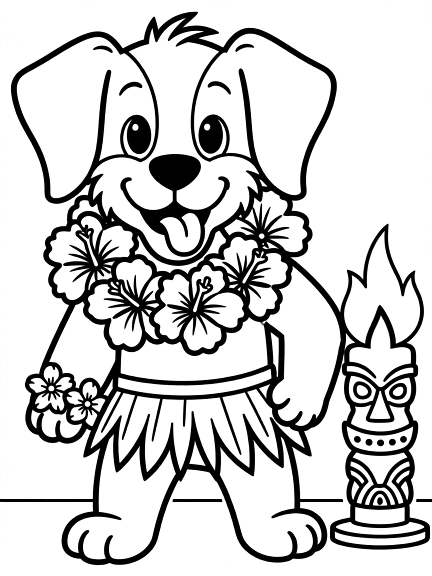 A dog dressed for a Hawaiian luau